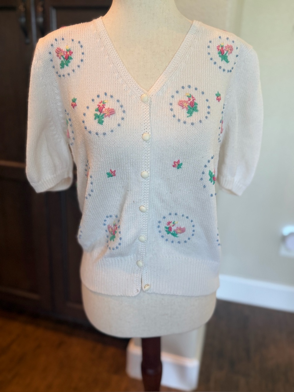 Components by Susan Bristol short-sleeve knit cardigan vintage  S shoulder pads